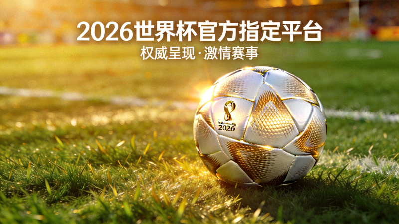 2026世界杯官方指定平台专题画面，足球在绿茵场上特写，象征顶级赛事的权威与激情